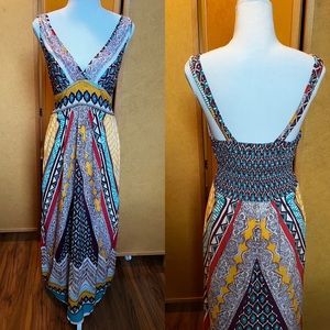 Boho tribal print maxi dress - Small, 100% rayon w/ adjustable shoulder straps